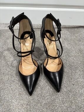 Christian Louboutin Black Strappy Pointed-Toe Heels. No box or dust bag.